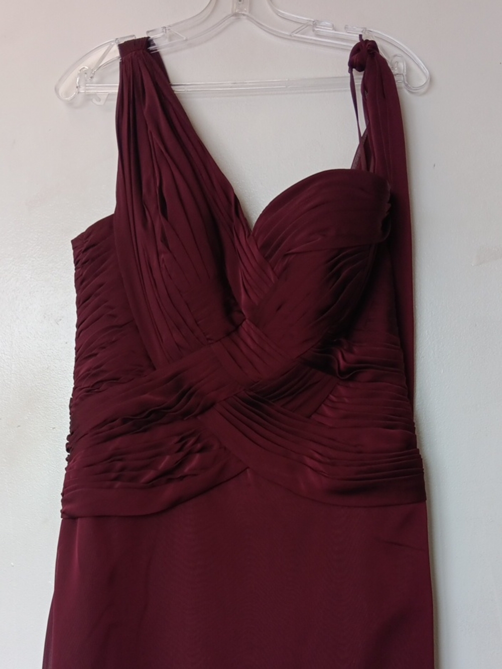 Vintage Jovani Wine One-Shoulder Evening Gown With Scarf